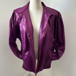 Vintage 80’s Pierre Lamonte Purple Faux Leather Oversized Bomber Jacket